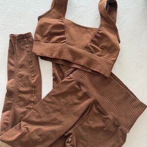 FP Movement Good Karma Leggings & sports bra in chocolate